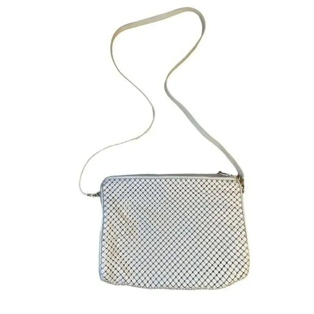Whiting & Davis Vintage Cream Metal Mesh & Leather Handbag Purse Evening Bag